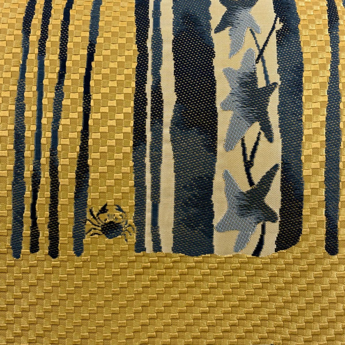 【美品】 袋帶 名品級 大和 蟹條紋 山吹茶 純蠶絲 お太鼓圖案