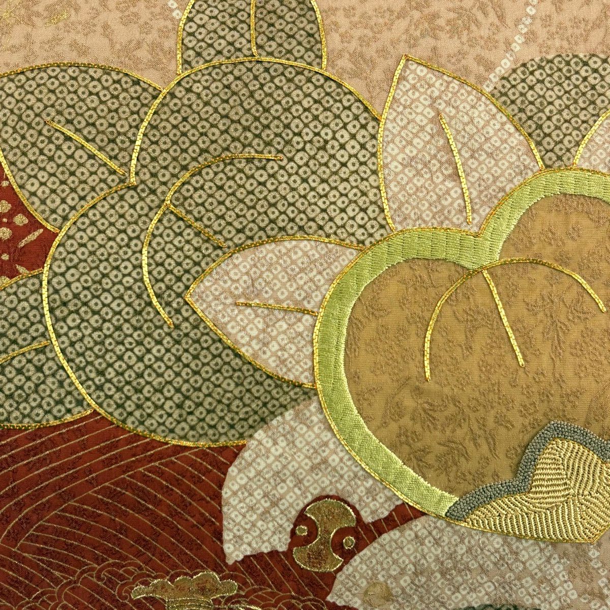 【美品】 袋帶 名品級 橘 波 金銀彩 薄茶 純蠶絲
