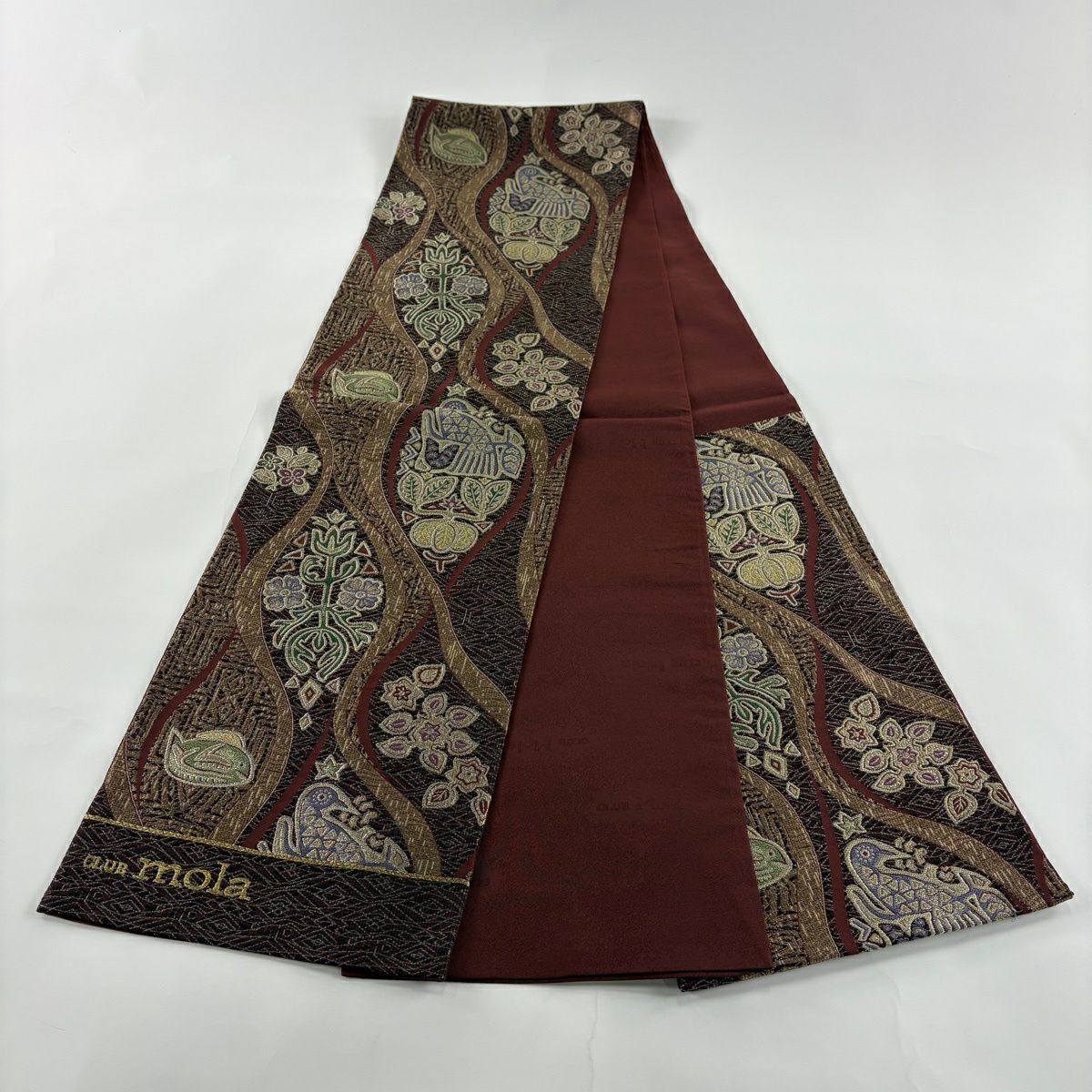 【美品】袋帶 名品級 CLUB mola 花鳥 魚 金金箔 金銀彩 紅茶 六通 純蠶絲