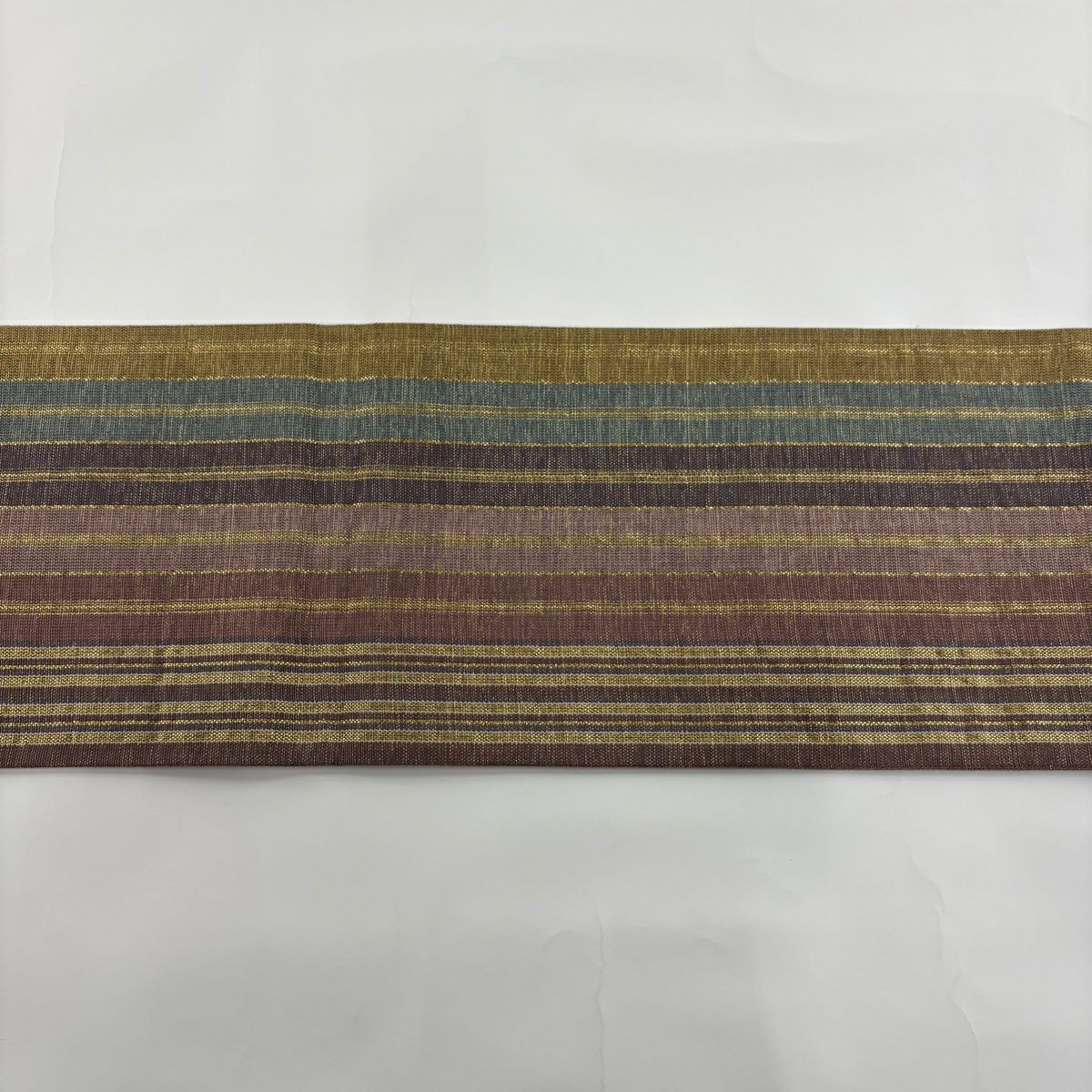 【美品】 袋帶 名品級 斜格紋 細條 金絲 淺紫 お太鼓圖案 純蠶絲