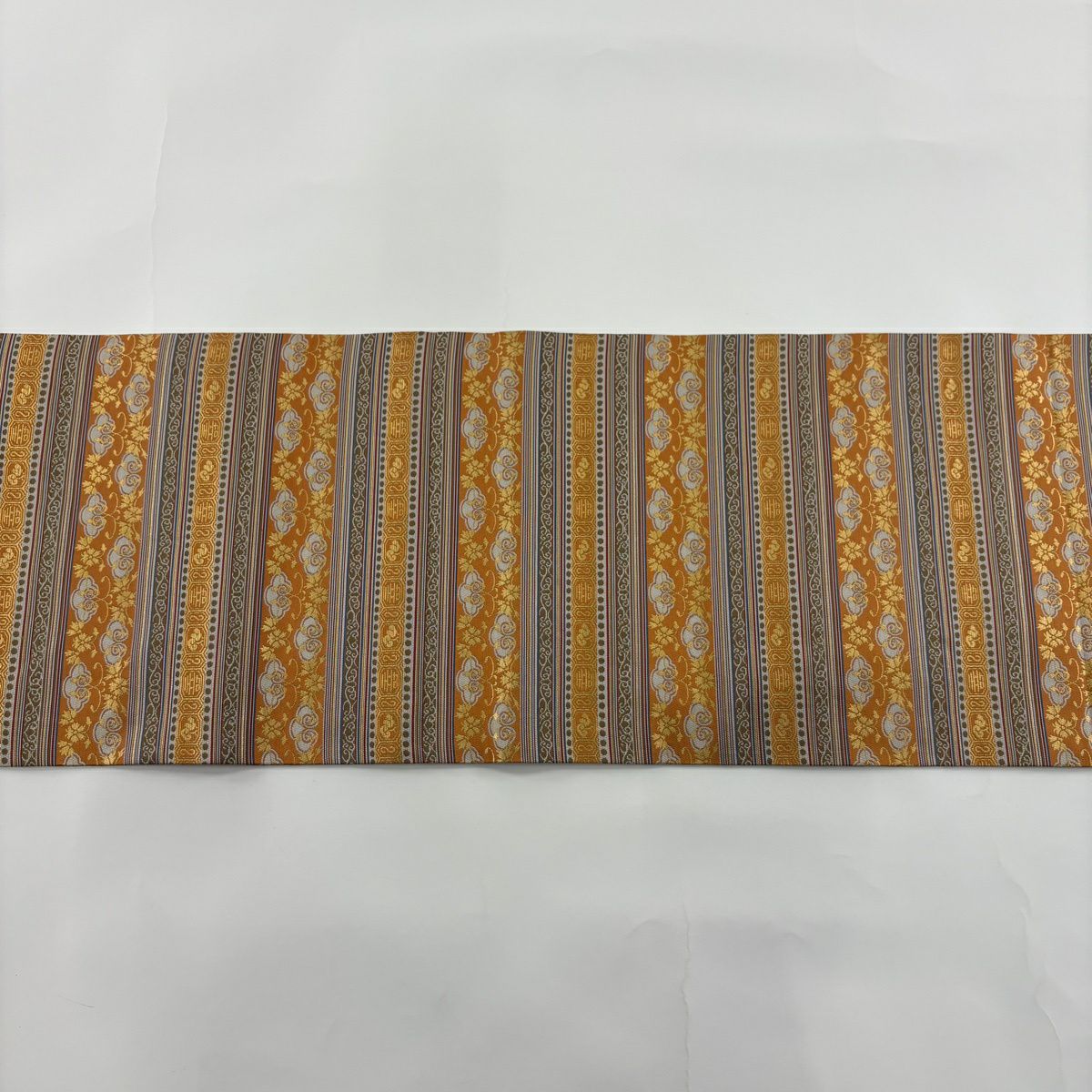 【美品】名古屋帶 名品級 花唐草紋 縞 金金箔 薄茶 純蠶絲