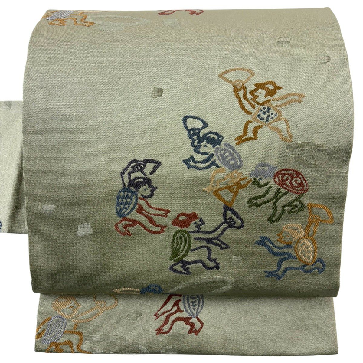 【美品】名古屋帶 名品級 河童 灰綠 純蠶絲