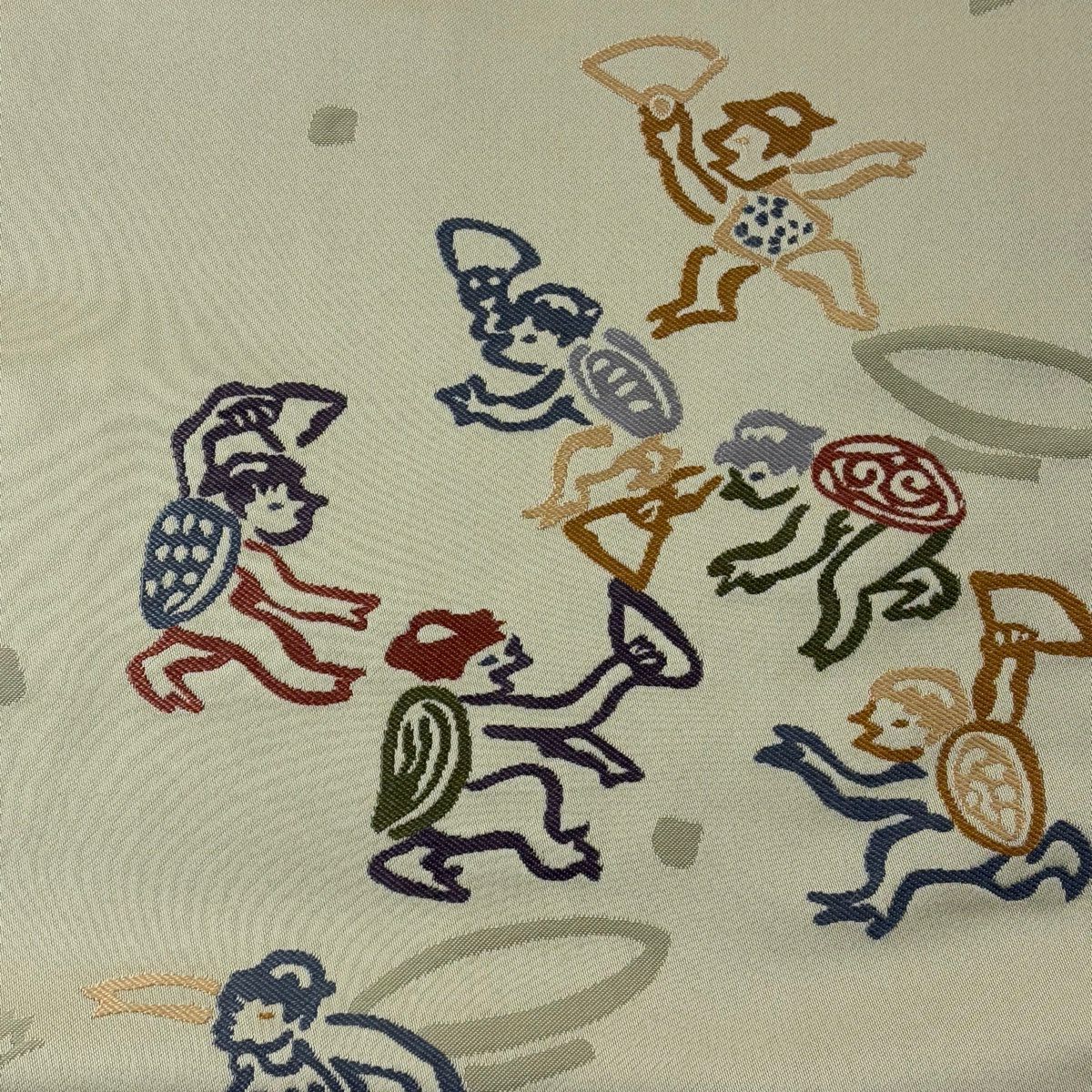【美品】名古屋帶 名品級 河童 灰綠 純蠶絲