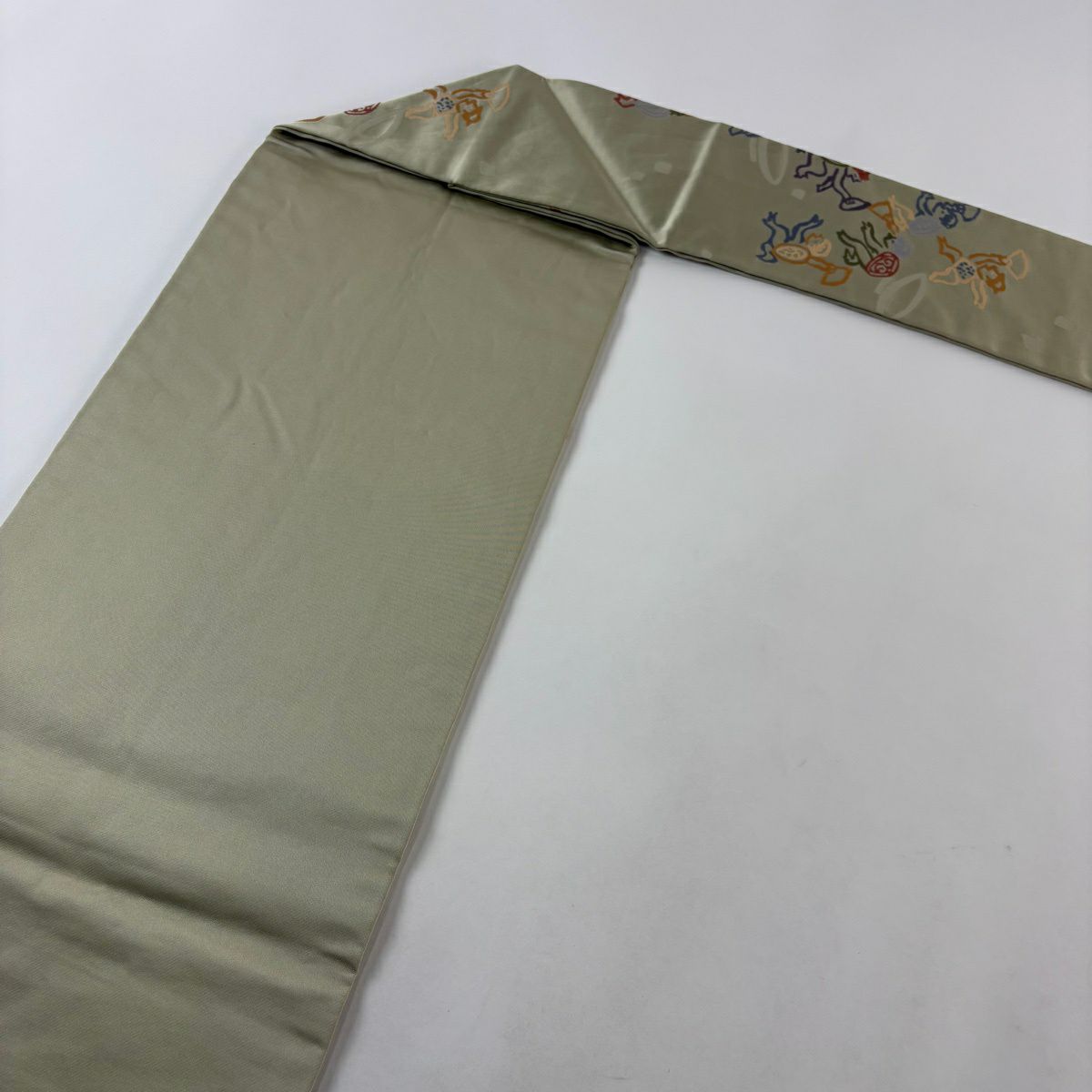 【美品】名古屋帶 名品級 河童 灰綠 純蠶絲
