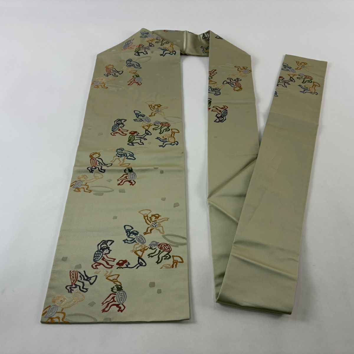 【美品】名古屋帶 名品級 河童 灰綠 純蠶絲