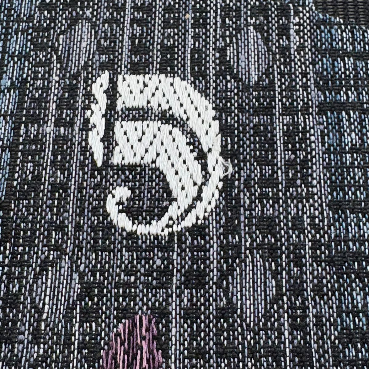 【美品】 袋帶 名品級 夏帶 幾何圖案 扇子子 刺繡 紫色 六通 純蠶絲