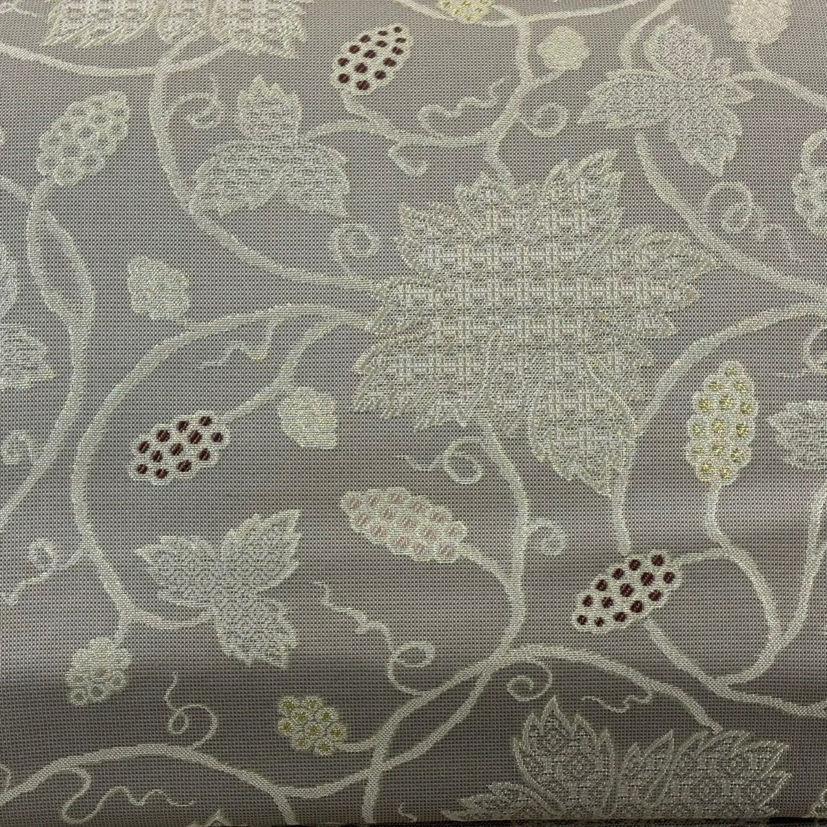 【美品】 袋帶 名品級 西陣織 葡萄唐草紋 金糸 金金箔 灰紫 六通 純蠶絲