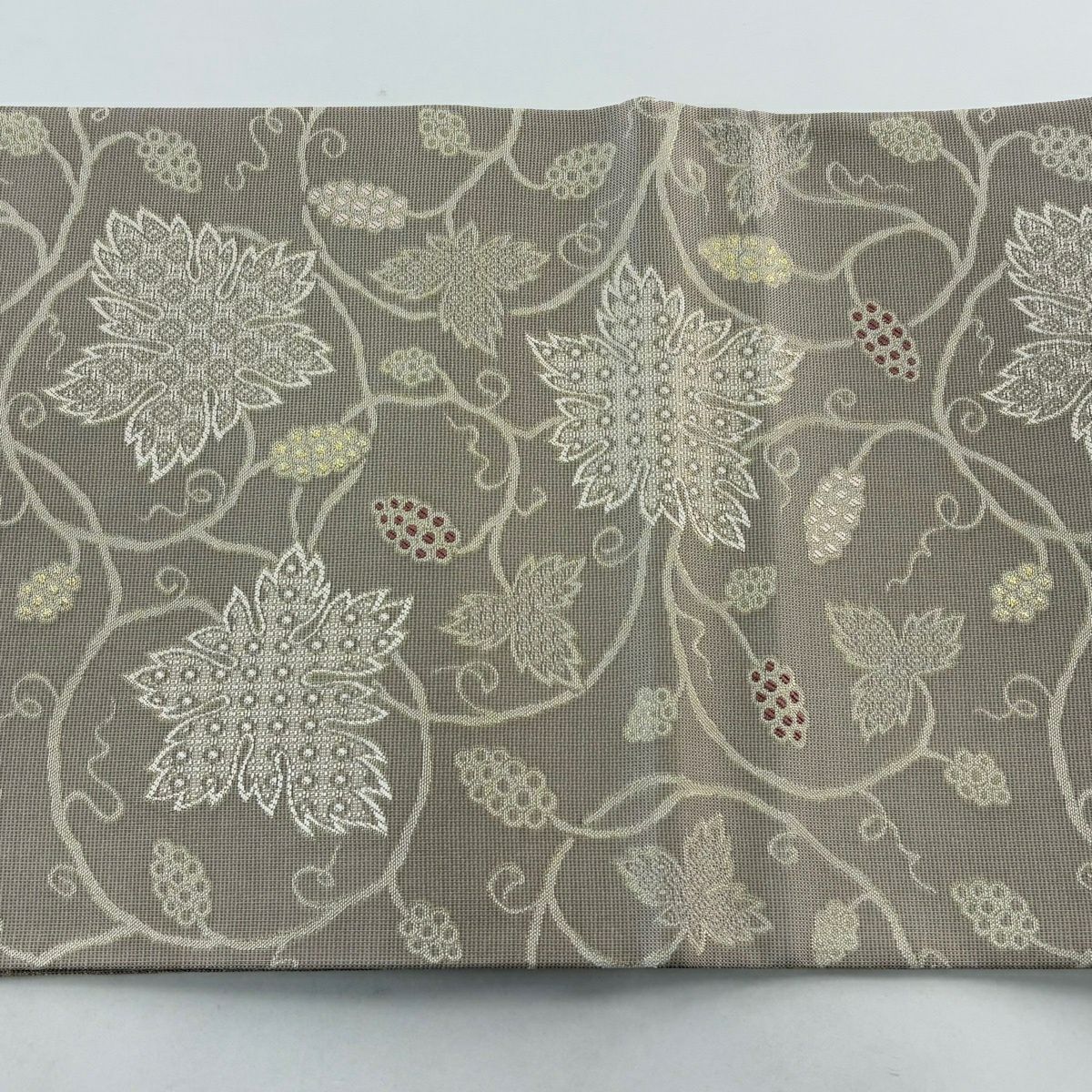 【美品】 袋帶 名品級 西陣織 葡萄唐草紋 金糸 金金箔 灰紫 六通 純蠶絲