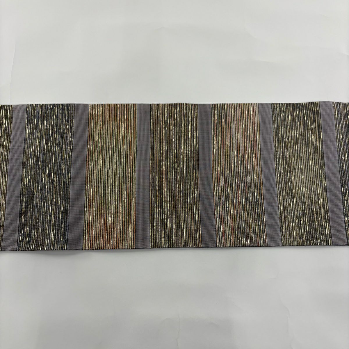 【美品】 袋帶 名品級 條紋 銀線 金金箔 金色 全通 純蠶絲