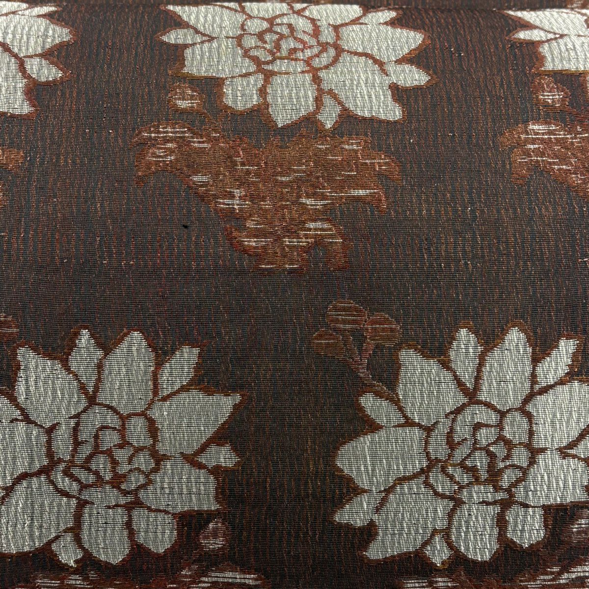 【美品】 袋帶 名品級 草花紋紋 金金箔 焦茶 深藍 純蠶絲