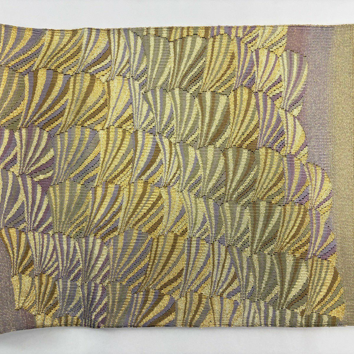 【美品】 袋帶 名品級 幾何學 金絲 鶯色 大鼓圖案 純蠶絲