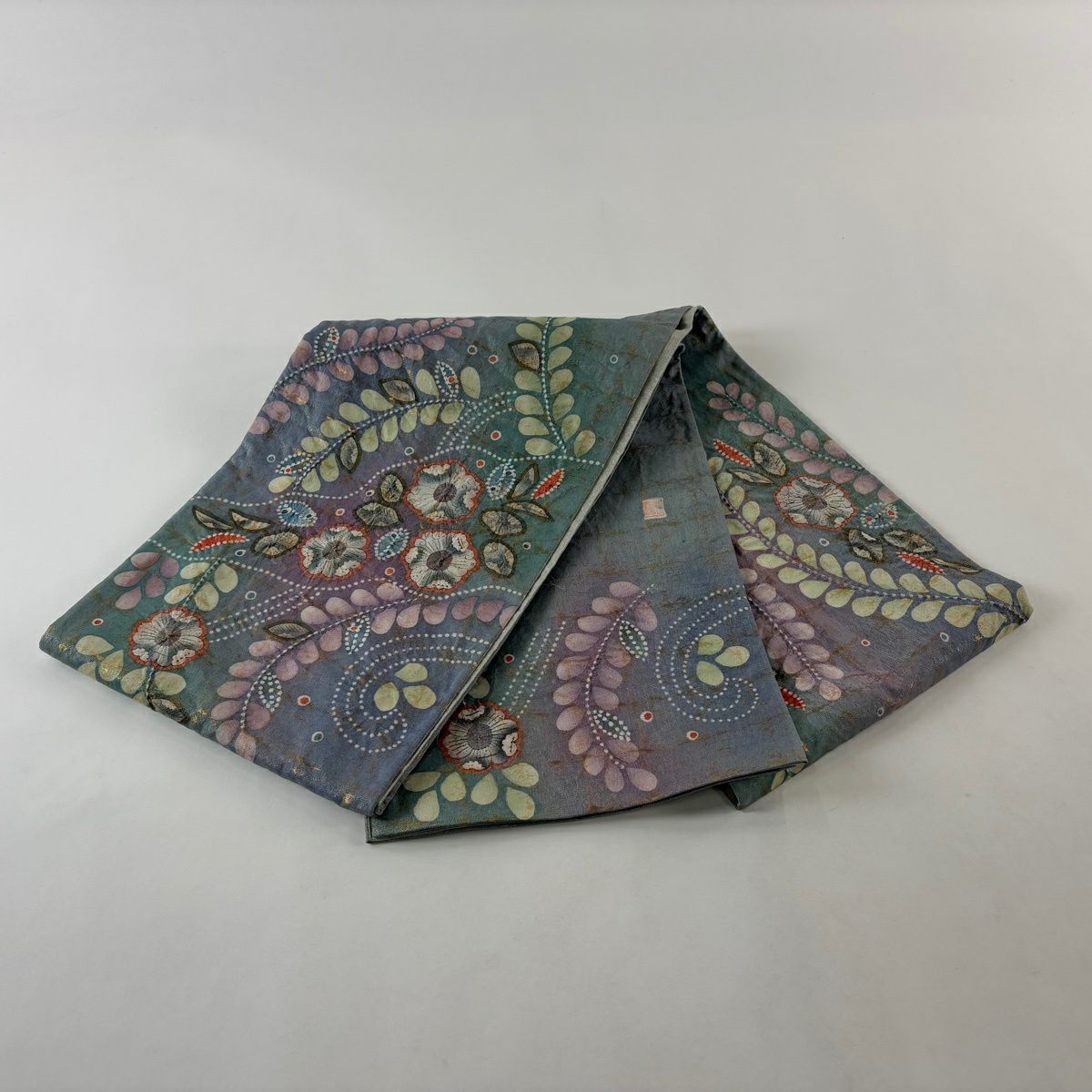 【美品】 袋帶 名品級 落款あり 辻花染 金金箔 銀線 灰綠 お太鼓柄 純蠶絲