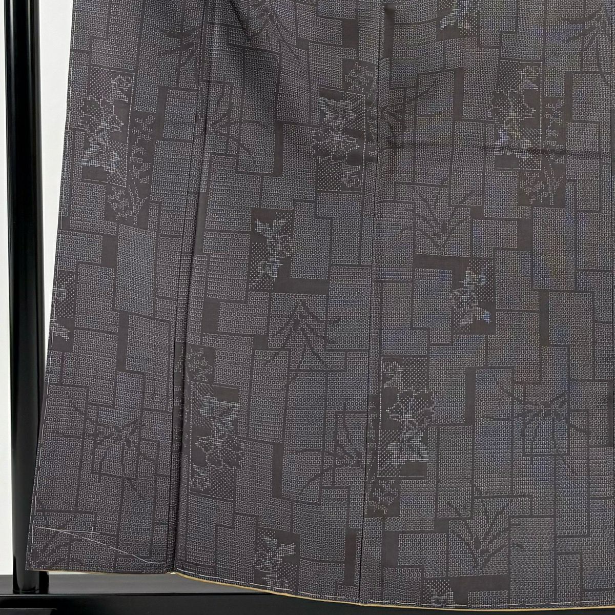 【美品】結城紬織 身長160cm 袖長62.5cm S 雙層 はたおり娘 奥順 證書あり 龜甲絣 草花紋紋 灰紫 純蠶絲 逸品級