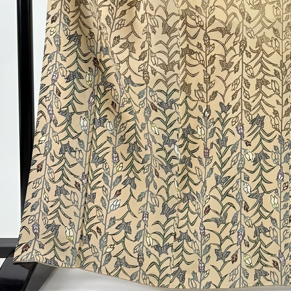 付下 身長164.5cm 袖長67cm M 雙層 蝶 草花紋 薄茶 純蠶絲 逸品級