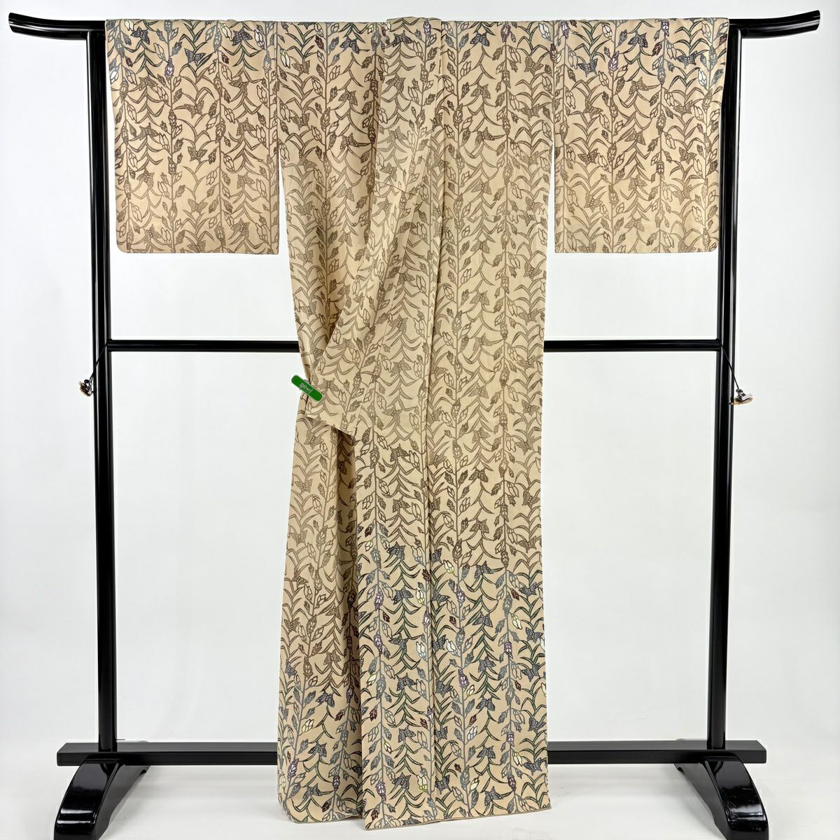 付下 身長164.5cm 袖長67cm M 雙層 蝶 草花紋 薄茶 純蠶絲 逸品級
