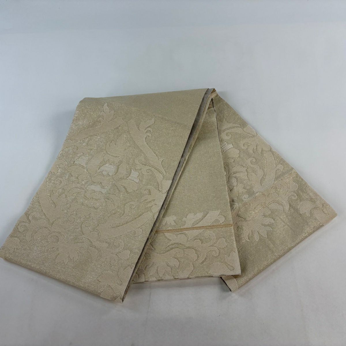 袋帶 逸品級 洛風林 附落款 花唐草紋 金絲 金金箔 奶油色 大鼓圖案 純蠶絲
