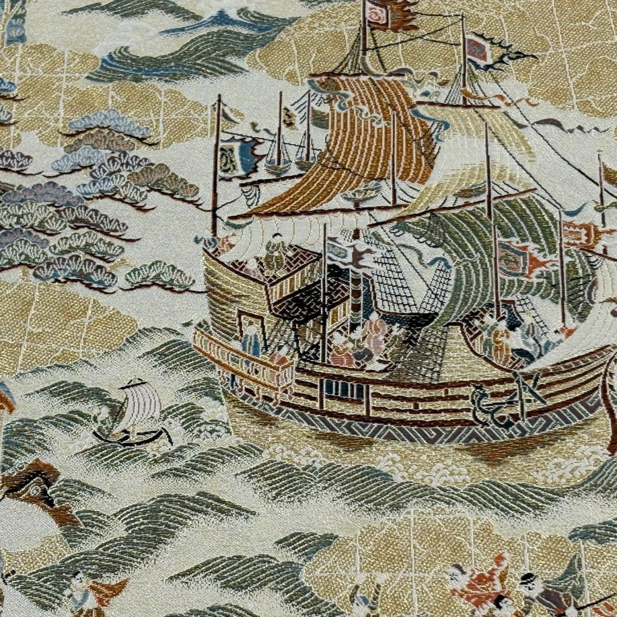 【美品】 袋帶 逸品級 南蠻屏風圖 金絲 壹阡八百口織 金色 六通 純蠶絲