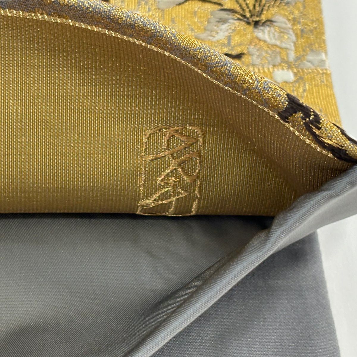 【美品】 袋帶 逸品級 加納幸 落款 鈴乃屋 櫻 楓 金金箔 金絲 青灰 紋樣 純蠶絲