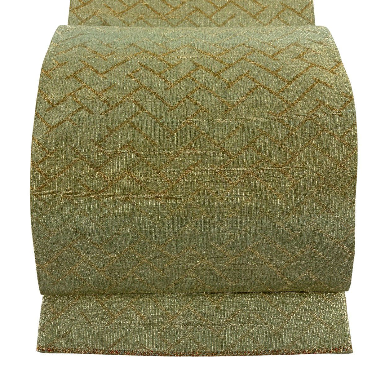 【美品】 袋帶 逸品級 桝屋高尾 有落款 關西仕立 名物裂文檜垣 段紋 淡綠 六通 純蠶絲