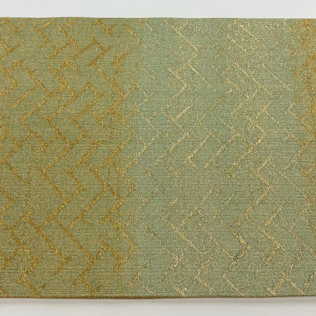 【美品】 袋帶 逸品級 桝屋高尾 有落款 關西仕立 名物裂文檜垣 段紋 淡綠 六通 純蠶絲