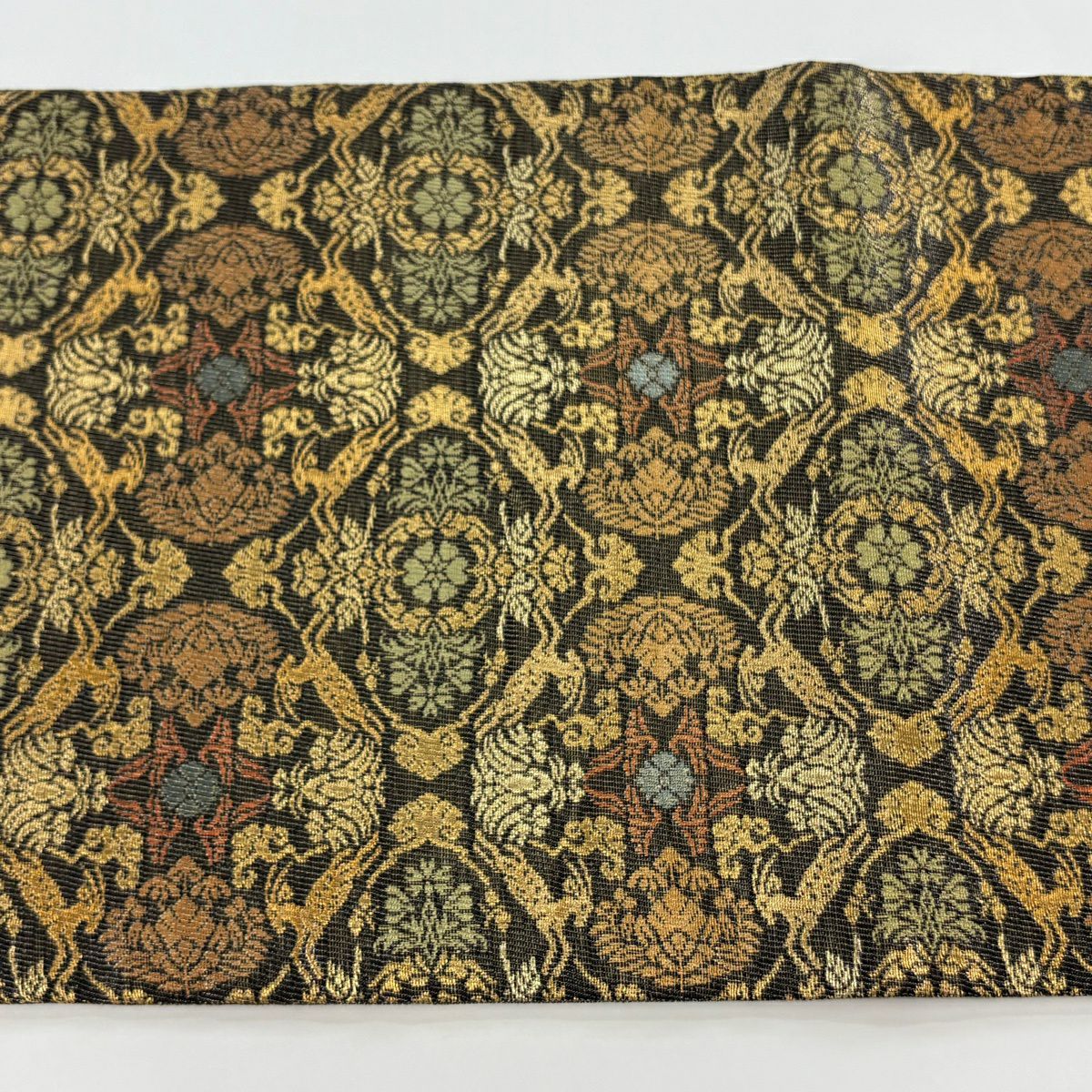 【美品】 袋帶 逸品級 紋屋井關 落款あり 御寮織 動物 花 金絲 金金箔 墨 六通 純蠶絲