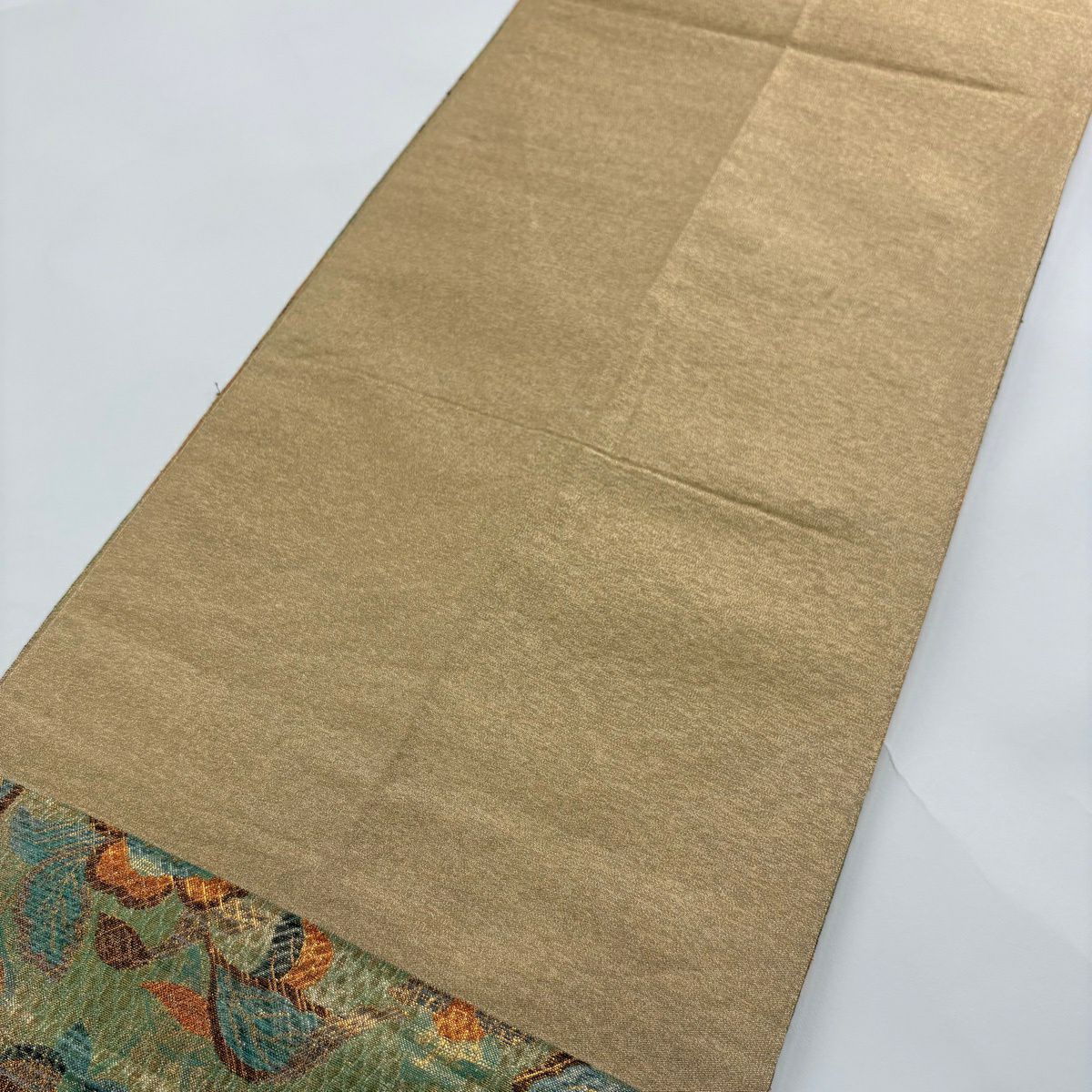 【美品】 袋帶 秀品級 落款 草花紋 金糸 金金箔 橙色 六通 純蠶絲