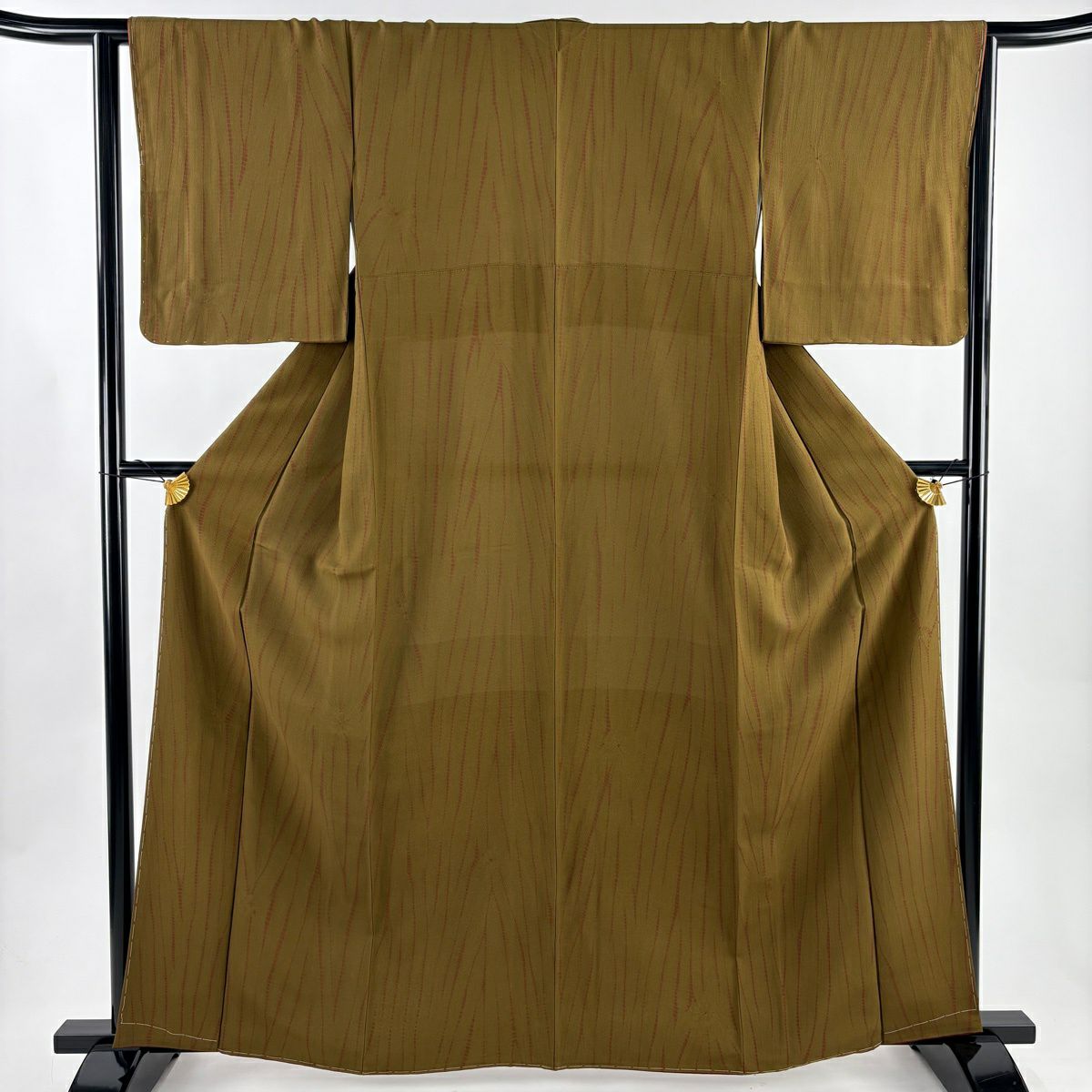 【美品】 小紋 身長163cm 袖長63.5cm S 雙層 幾何學圖案 茶綠 純蠶絲 秀品級