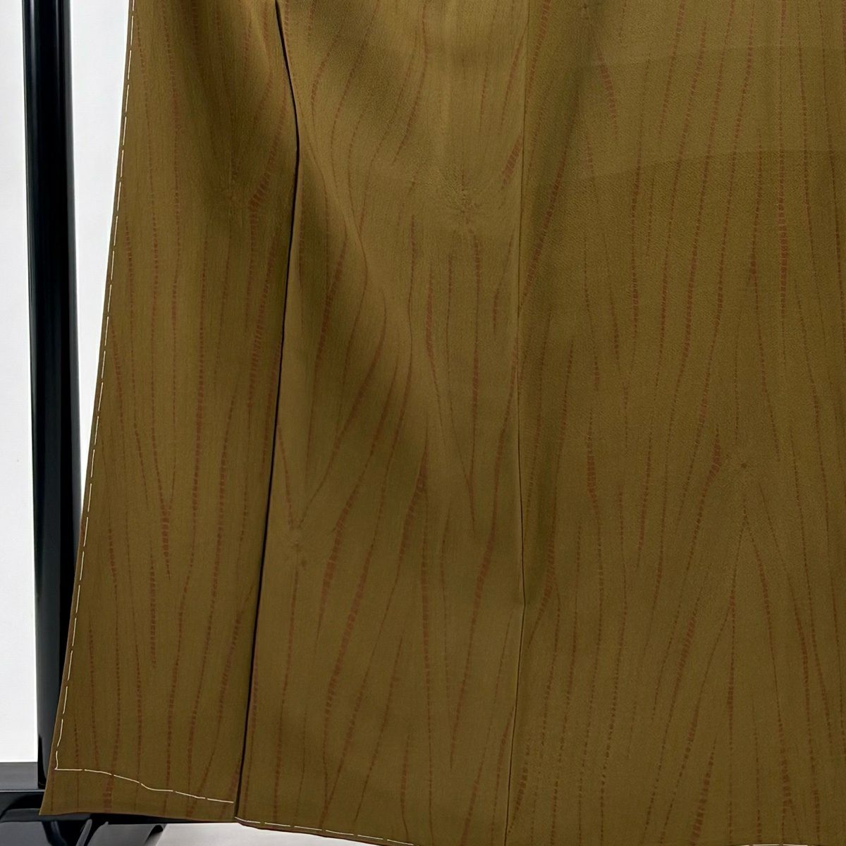 【美品】 小紋 身長163cm 袖長63.5cm S 雙層 幾何學圖案 茶綠 純蠶絲 秀品級