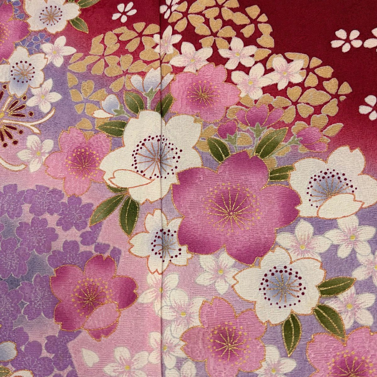 【美品】振袖禮服 身長156cm 袖長64.5cm M 雙層 櫻花 霞 金銀彩 漸層 紅 純蠶絲 優品級