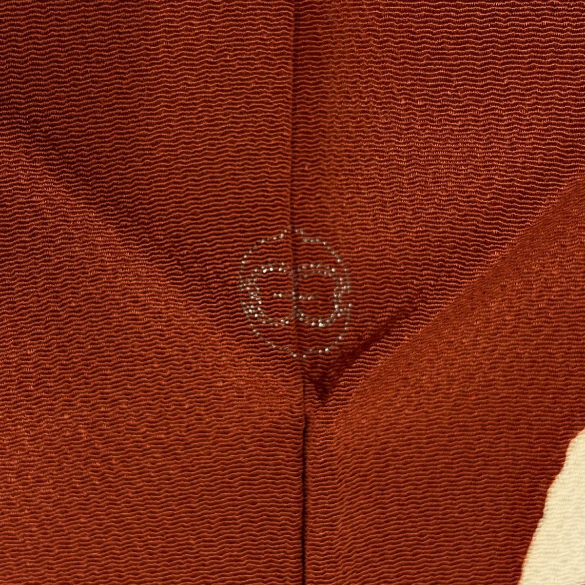 訪問服 身長163.5cm 袖長65.5cm M 雙層 葉色紙 縮緬 紅茶 純蠶絲 秀品級 一つ紋