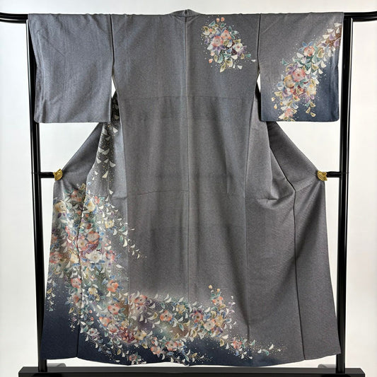 訪問服 身長154cm 袖長64cm M 雙層 辻花染 金銀彩 灰色 純蠶絲 秀品級