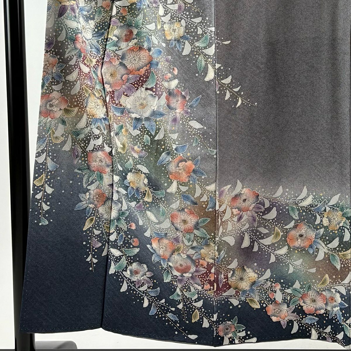 訪問服 身長154cm 袖長64cm M 雙層 辻花染 金銀彩 灰色 純蠶絲 秀品級