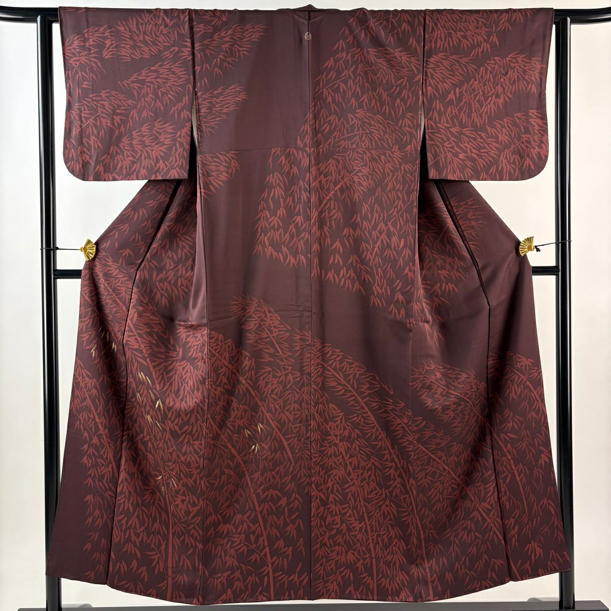 【美品】 付下 身長153cm 袖長63cm S 雙層 竹子 金絲 刺繡 茶紫 純蠶絲 秀品級 一個紋