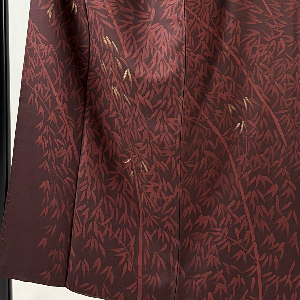 【美品】 付下 身長153cm 袖長63cm S 雙層 竹子 金絲 刺繡 茶紫 純蠶絲 秀品級 一個紋
