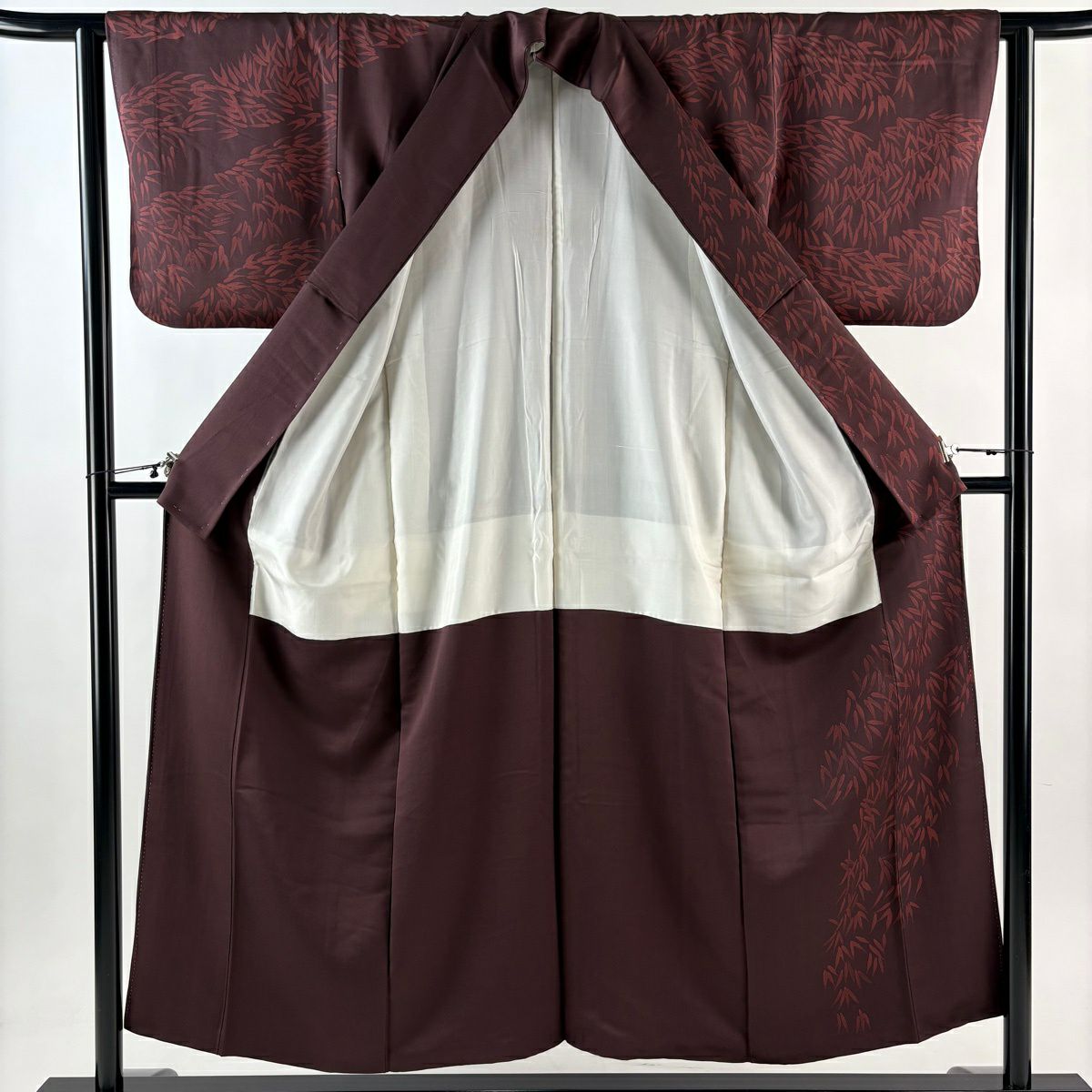 【美品】 付下 身長153cm 袖長63cm S 雙層 竹子 金絲 刺繡 茶紫 純蠶絲 秀品級 一個紋