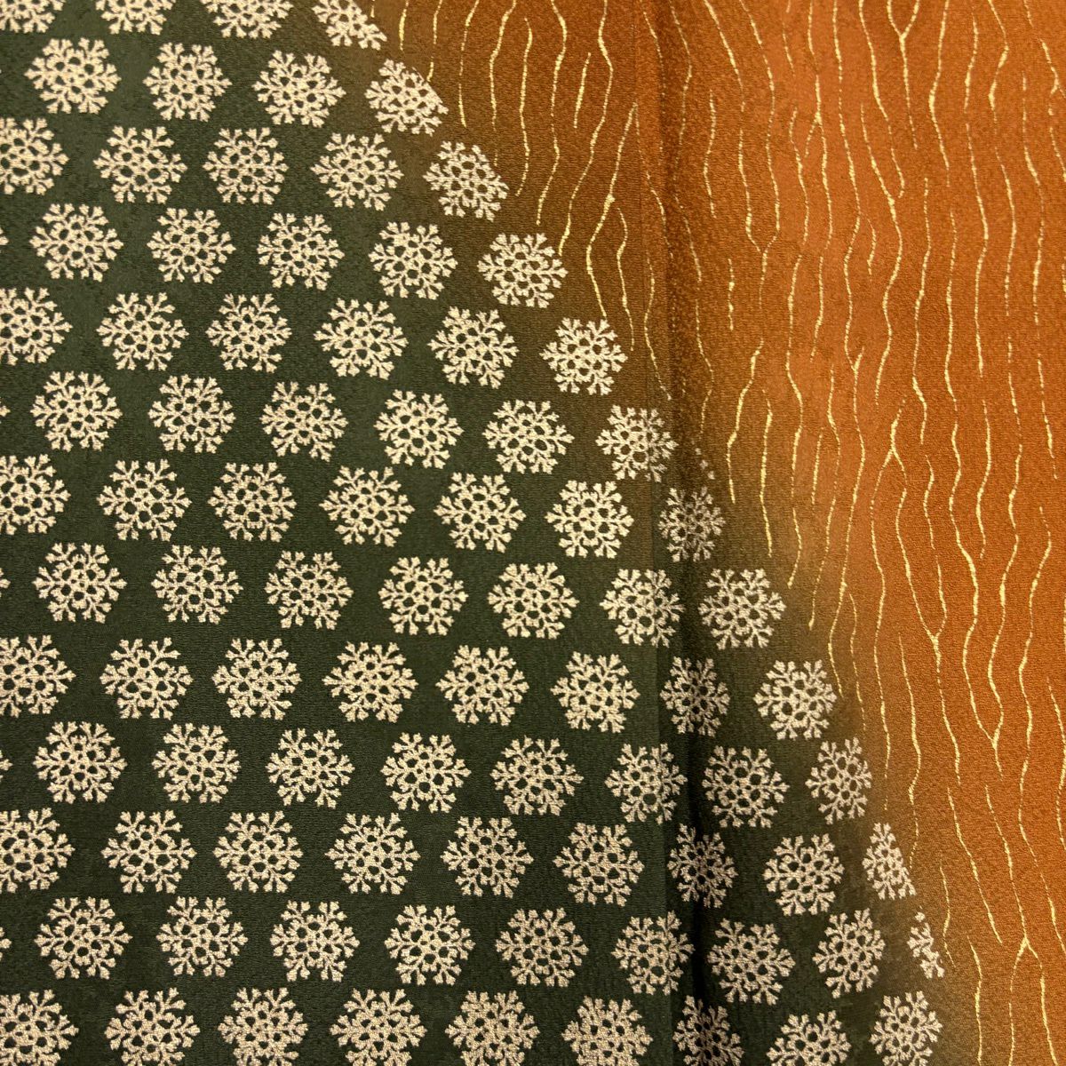 訪問服 身長153.5cm 袖長63cm S 雙層 草花紋紋 雪花 金銀彩 染分 茶 純蠶絲 秀品級
