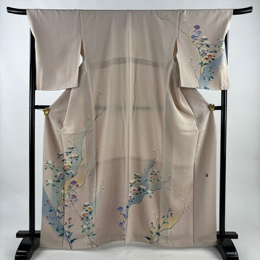 訪問服 身長165cm 袖長69.5cm L 雙層 落款有 枝花 椿 漸層 淡粉色 純蠶絲 優品級