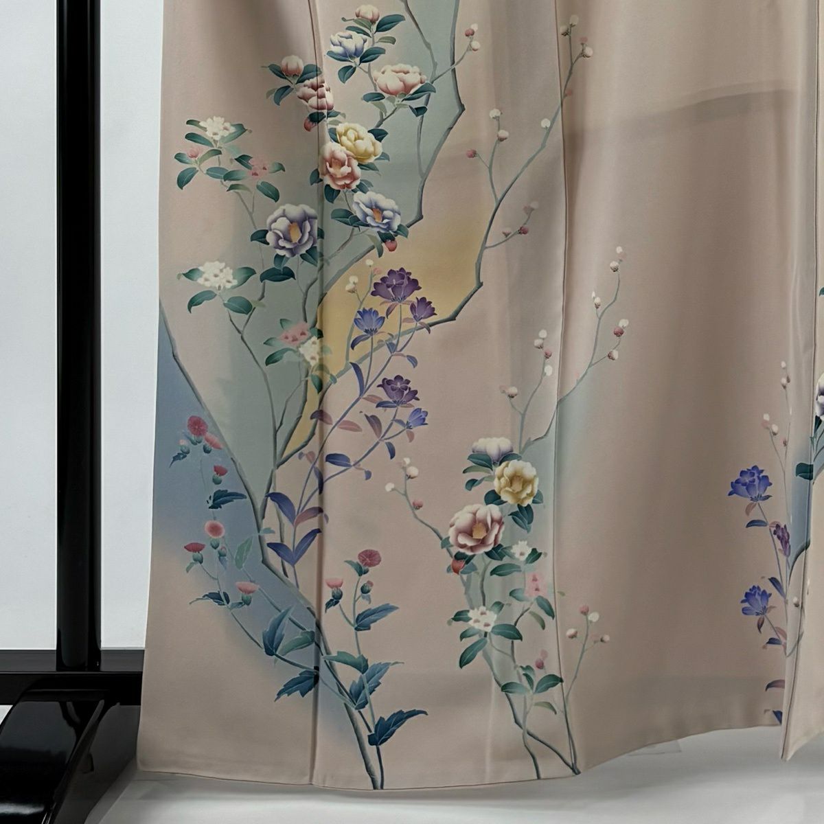訪問服 身長165cm 袖長69.5cm L 雙層 落款有 枝花 椿 漸層 淡粉色 純蠶絲 優品級