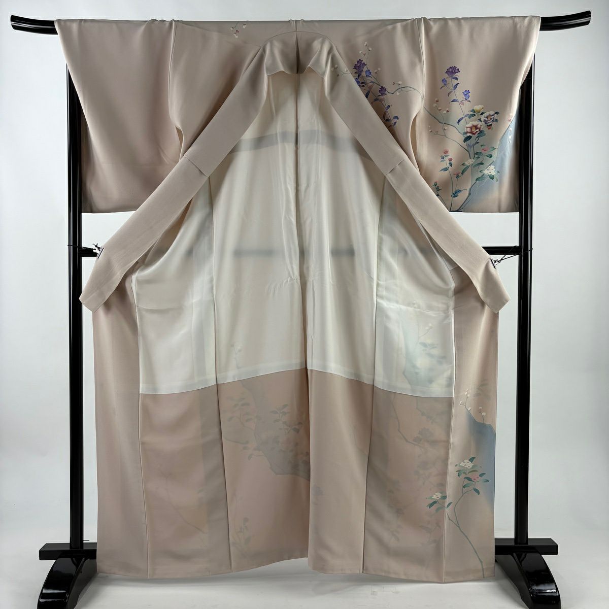 訪問服 身長165cm 袖長69.5cm L 雙層 落款有 枝花 椿 漸層 淡粉色 純蠶絲 優品級