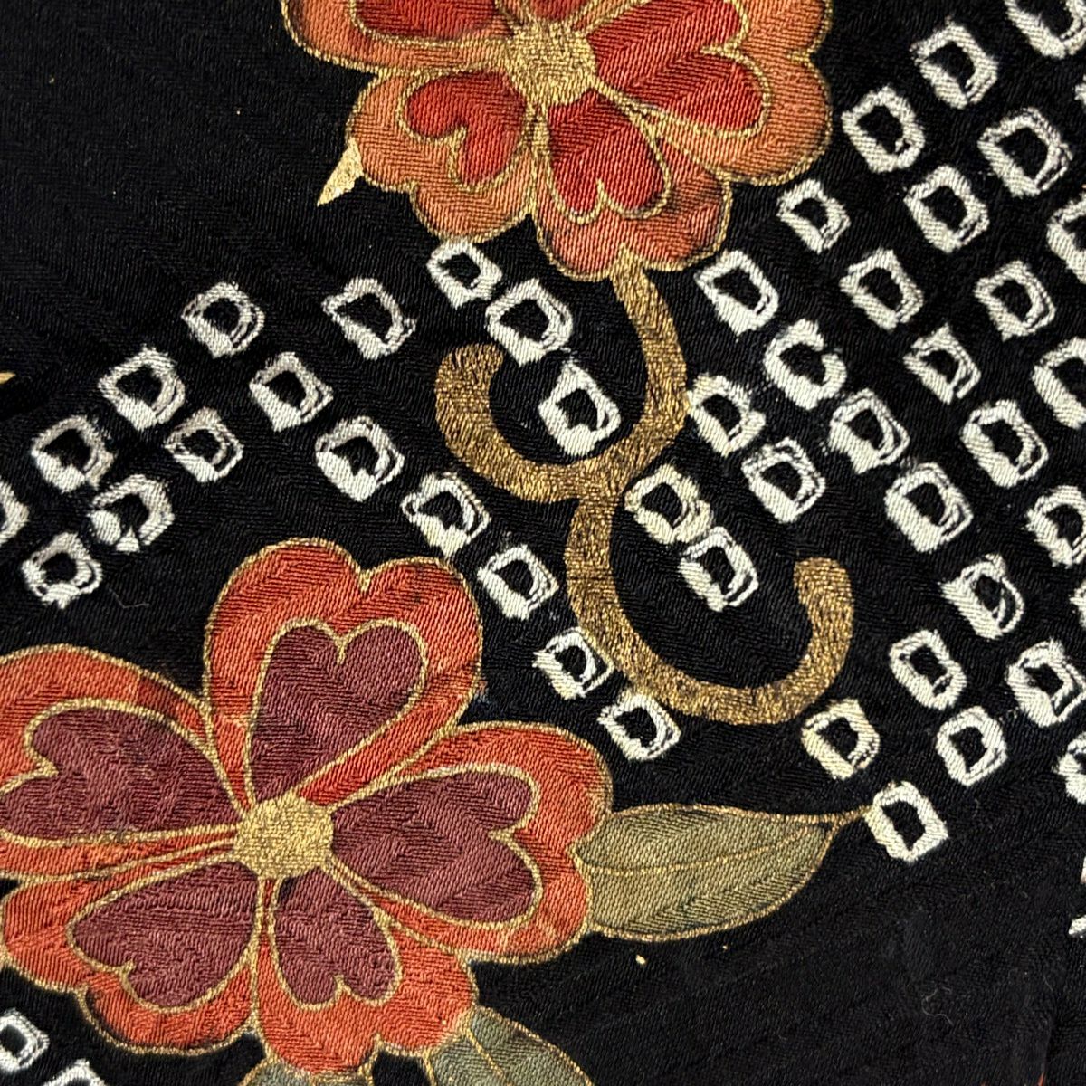 振袖禮服 身長165cm 袖長65cm M 雙層 仙鶴 菊花唐草紋 刺繡 金糸 紅茶 純蠶絲 秀品級