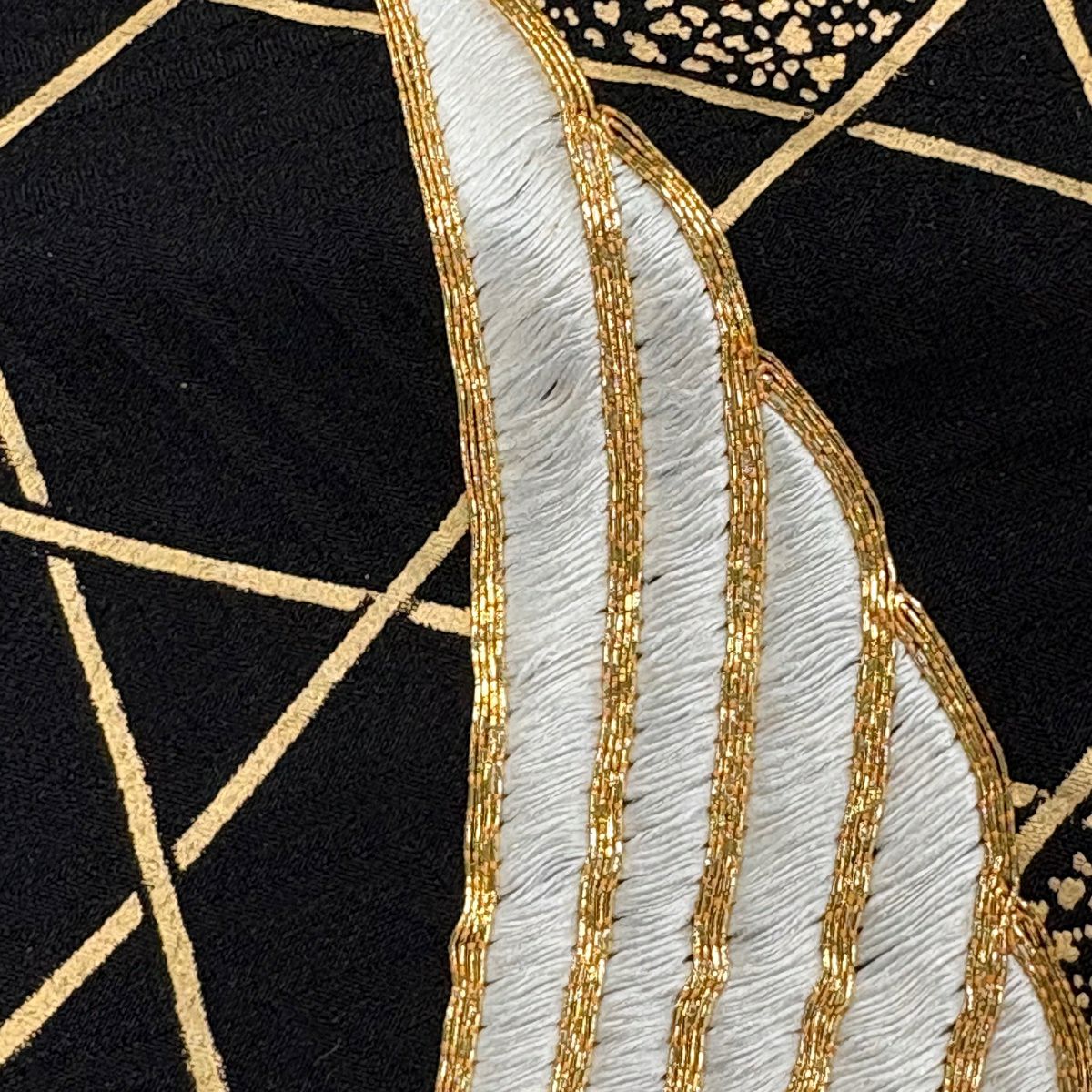 振袖禮服 身長165cm 袖長65cm M 雙層 仙鶴 菊花唐草紋 刺繡 金糸 紅茶 純蠶絲 秀品級