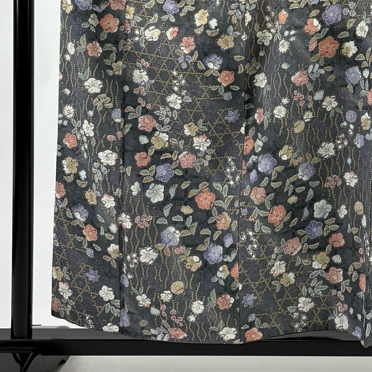 小紋 身長158.5cm 袖長64.5cm M 雙層 草花紋紋 籠目 金銀彩 漸層 灰色 純蠶絲 秀品級
