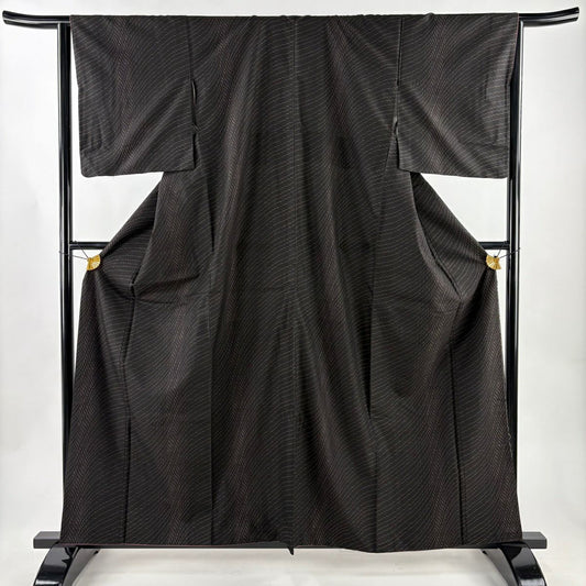 紬織 身長160.5cm 袖長64cm M 雙層 幾何學圖案 焦茶 純蠶絲 秀品級