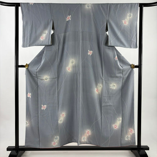 小紋 身長155cm 袖長62cm S 雙層 草花紋紋 地紋 漸層 金彩裝飾 青灰 純蠶絲 秀品級