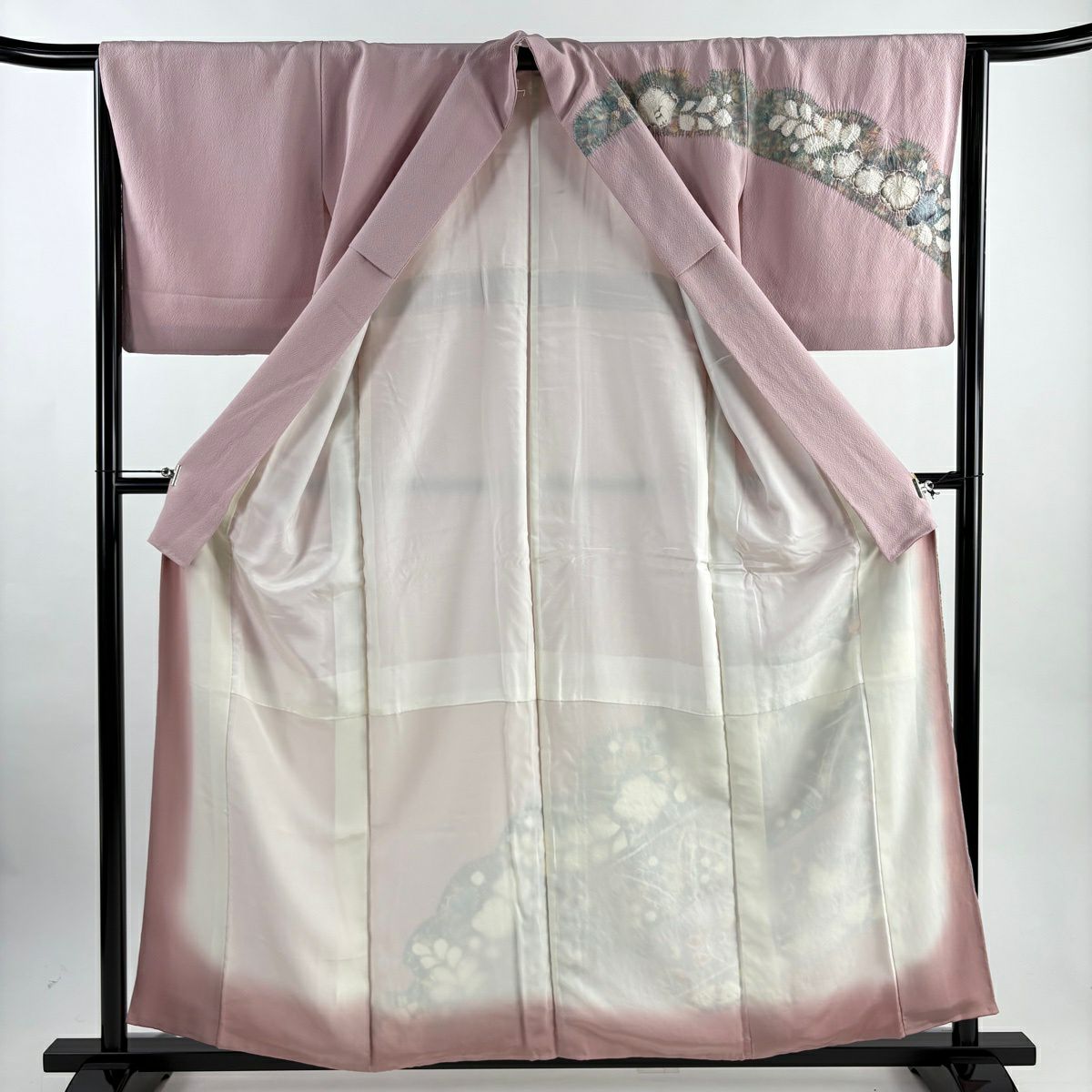 訪問服 身長158cm 袖長65.5cm M 雙層 滝泰 有落款 辻花染 雪輪 粉紅 純蠶絲 優品級