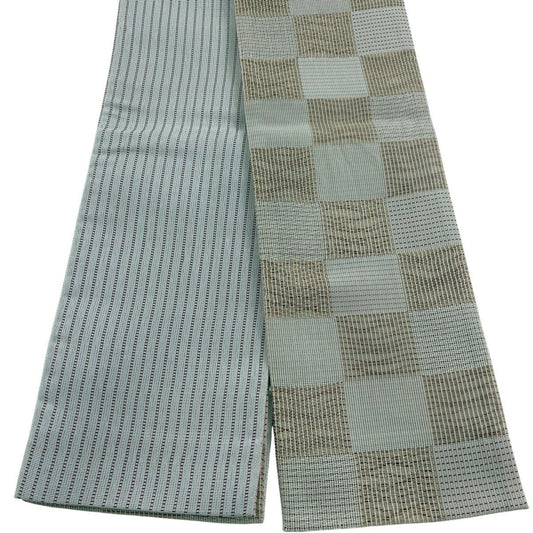 【美品】半幅帶 優品級 撫松樹庵 市松樹 縞 茶 化纖