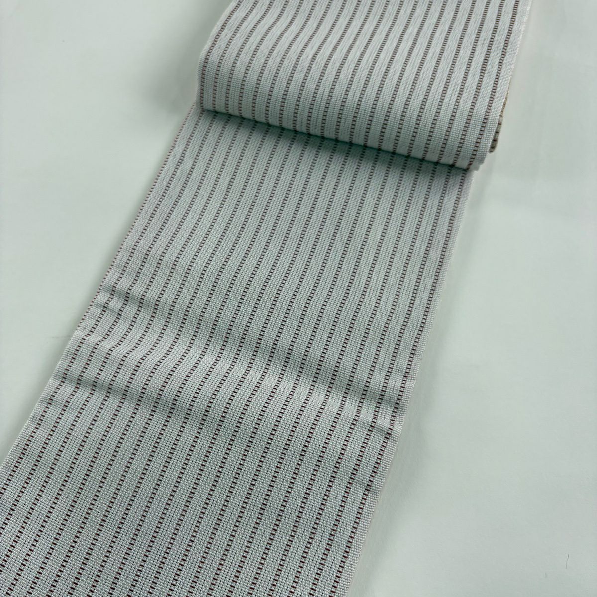 【美品】半幅帶 優品級 撫松樹庵 市松樹 縞 茶 化纖