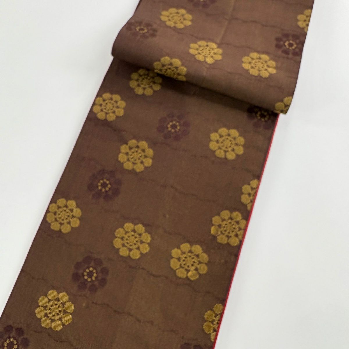 【美品】半幅帶 優品級 兔子 草花紋 紅 化纖