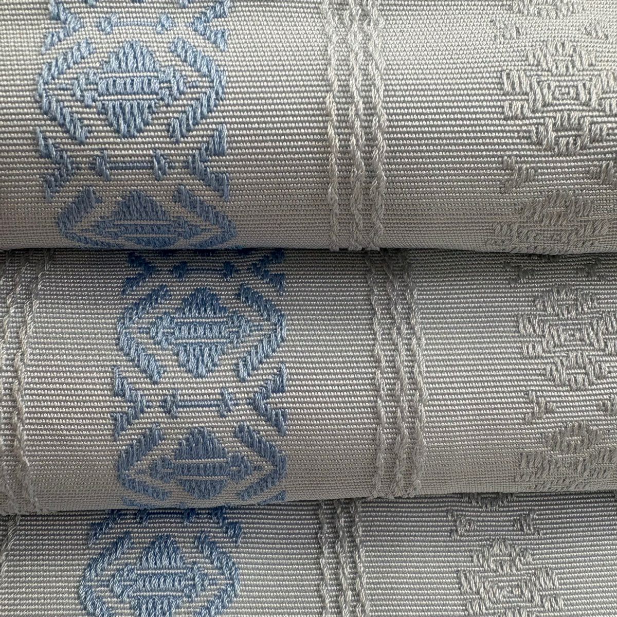 【美品】半幅帶 優品級 献上圖案 水藍色 化纖