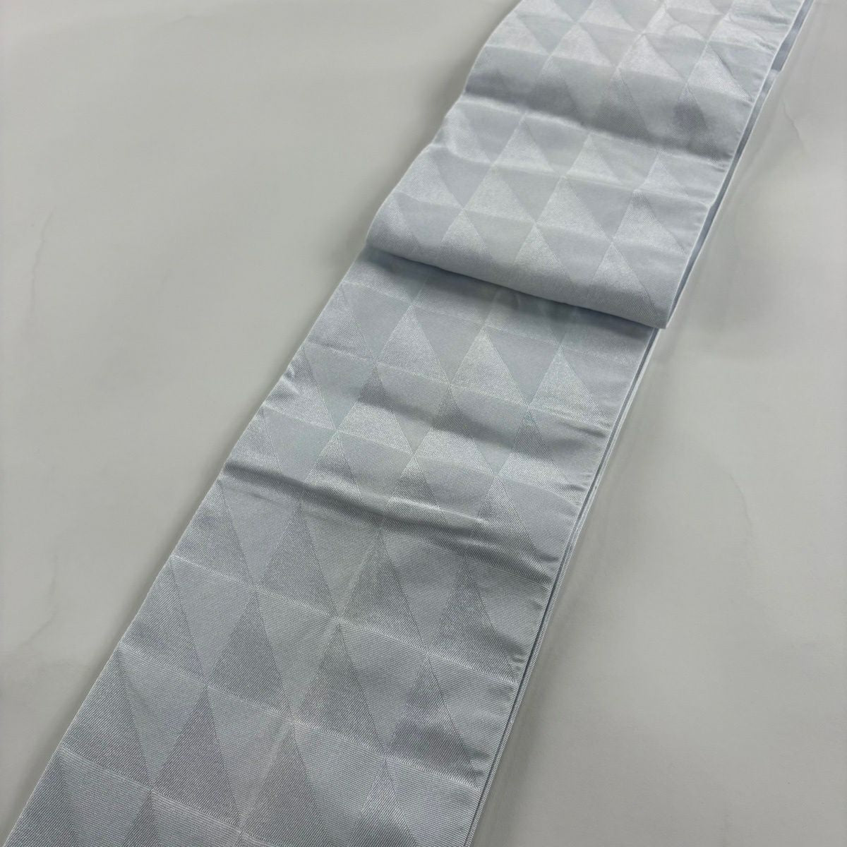 【美品】半幅帶 優品級 献上圖案 水藍色 化纖